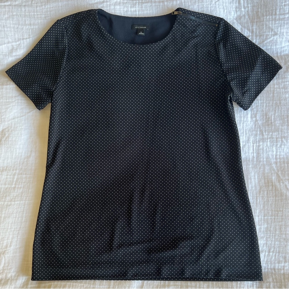 Ann Taylor Navy polkadot shirt, size small